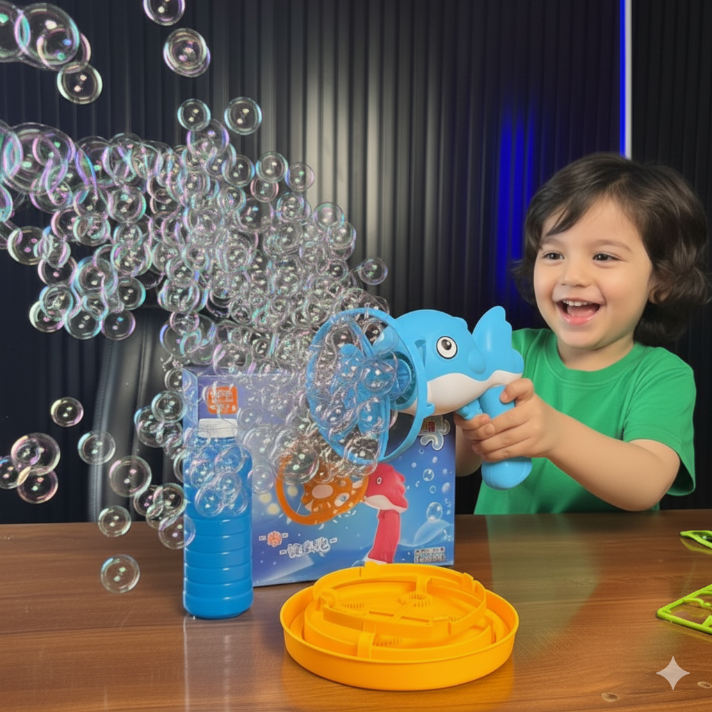 Dolphin Bubble Gun Machine Toy With Refill Solution (Random Color)