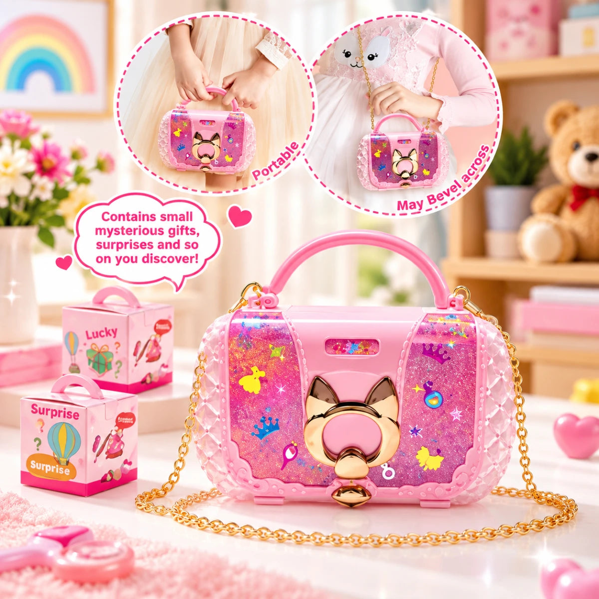 Girls Beauty Makeup Bag Playset Pretend Makeup Kit for Kids
