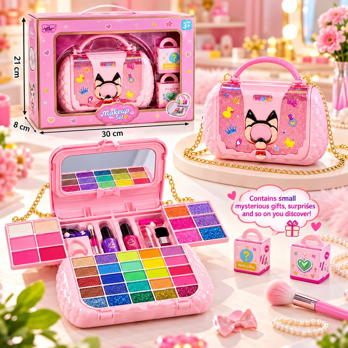 Girls Beauty Makeup Bag Playset Pretend Makeup Kit for Kids