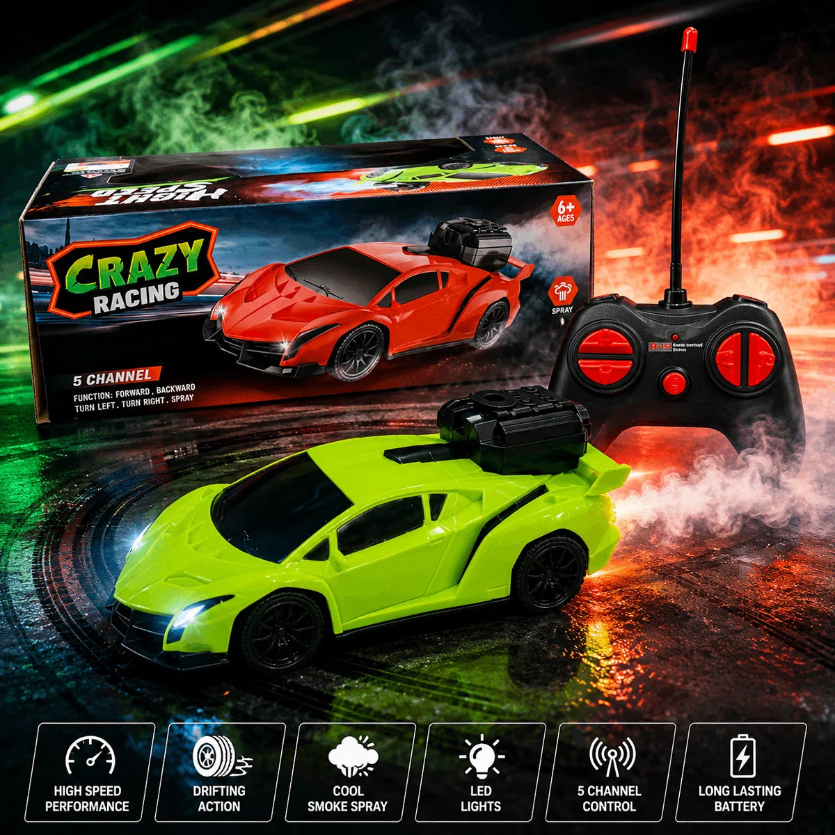 High Speed Remote Control Spray Car for Kids