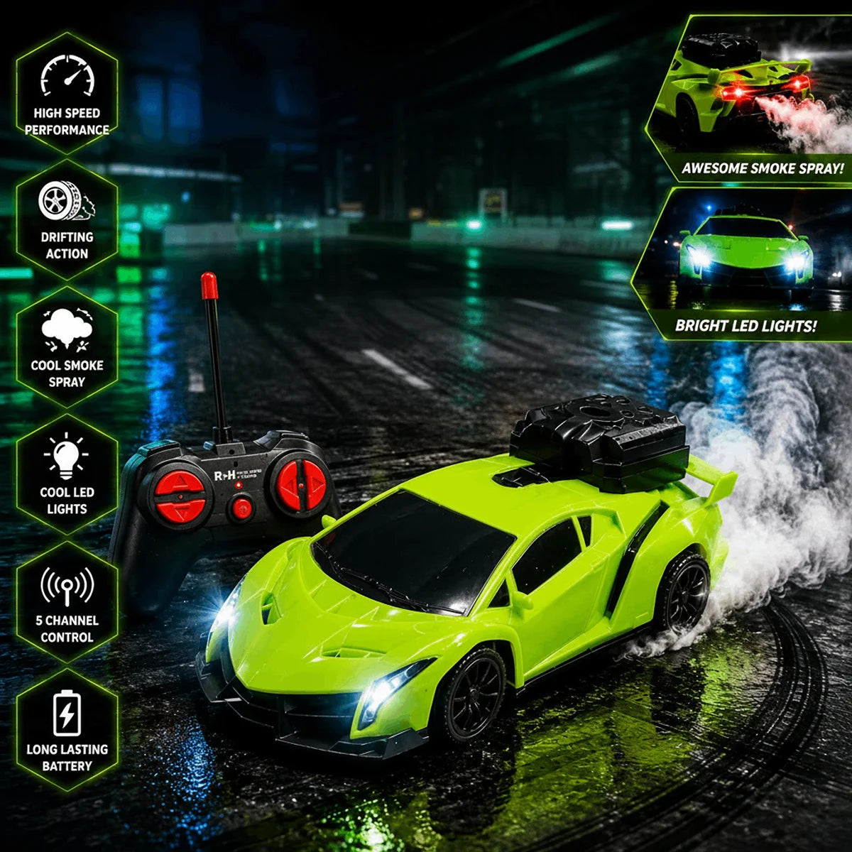 High Speed Remote Control Spray Car for Kids