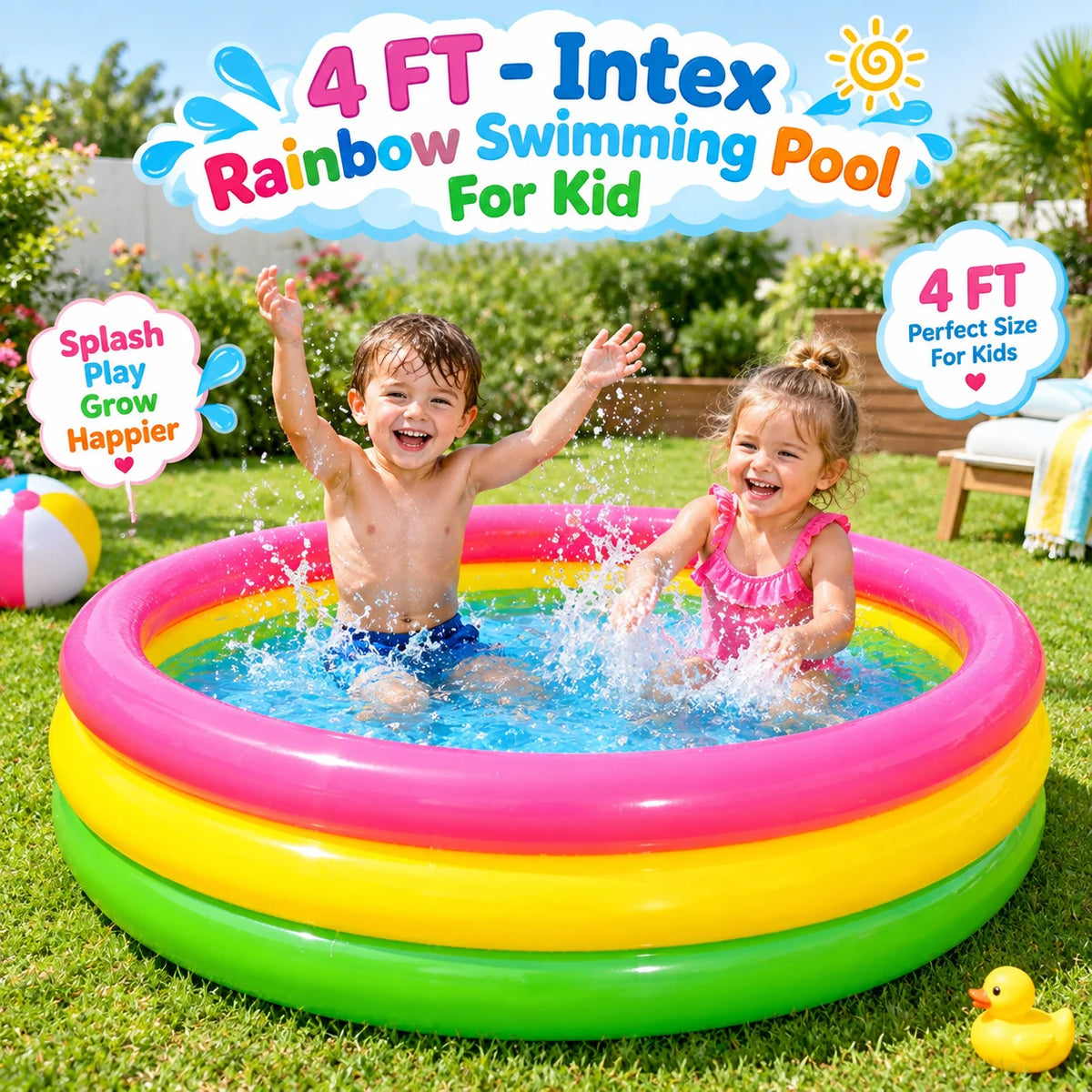 4 FT Intex Rainbow Swimming Pool for Kids Inflatable Summer Pool