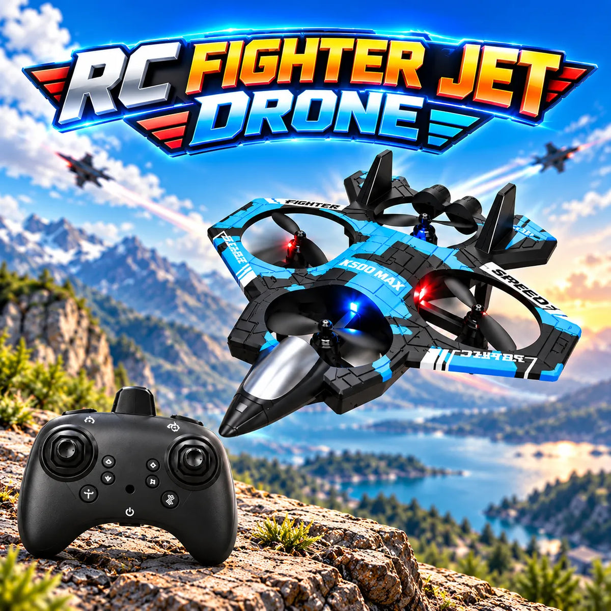 K500 Max RC Fighter Jet Drone with Remote Controller for Kids and Adults