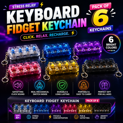 Keyboard Fidget Stress Relief Keychain for Kids & Adults (Random Colors | KC)