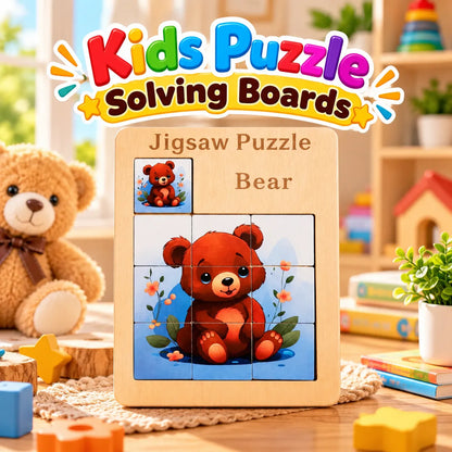Kids Wooden Jigsaw Puzzle Solving Board Random Design Educational Toy