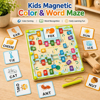 Wooden Magnetic Color & Word Maze Puzzle for Kids