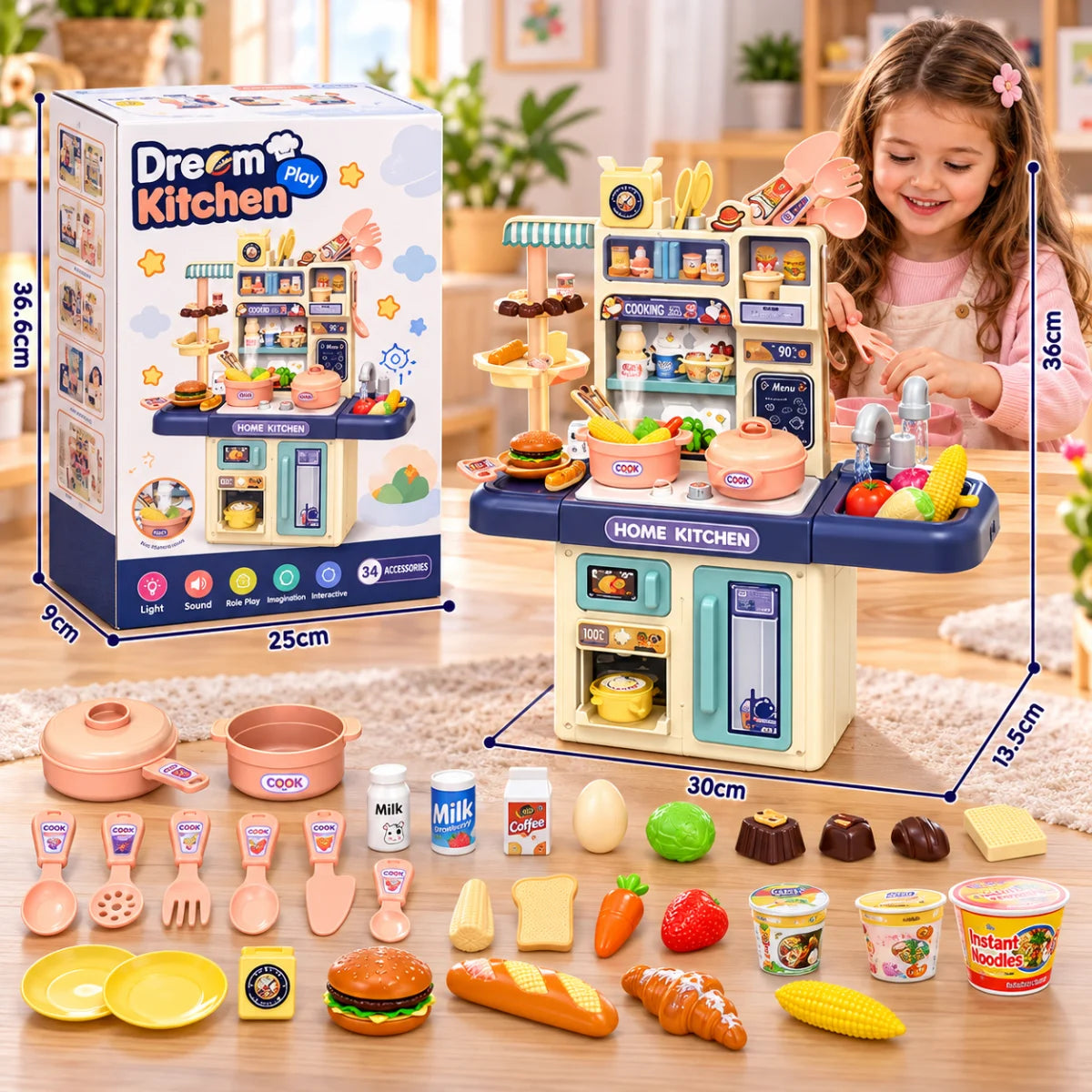 Kitchen Playset with Realistic Steam and Light