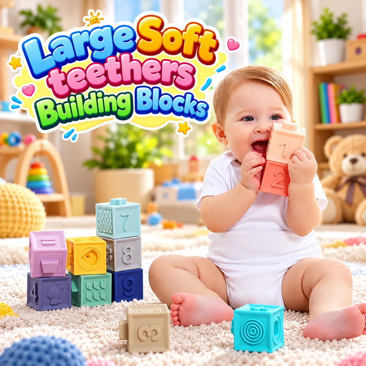 Large Soft teethers Building Blocks Numbers and Shapes For Kids