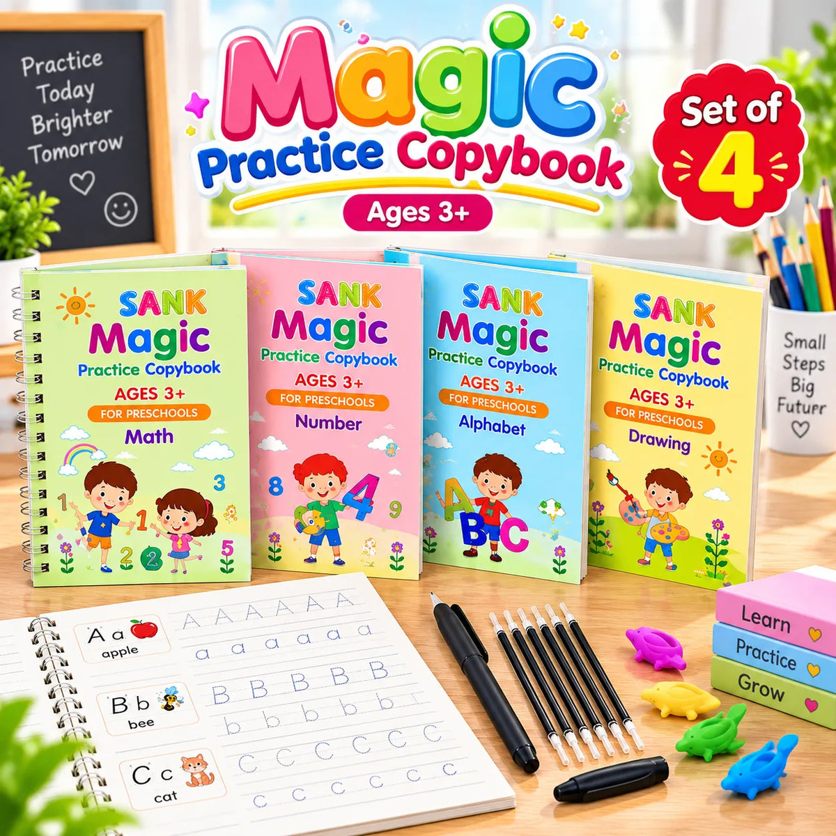 Magic Practice Copybook Set of 4 for kids handwriting practice