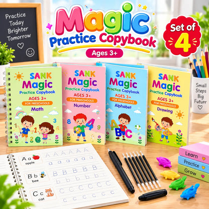 Magic Practice Copybook Set of 4 for kids handwriting practice