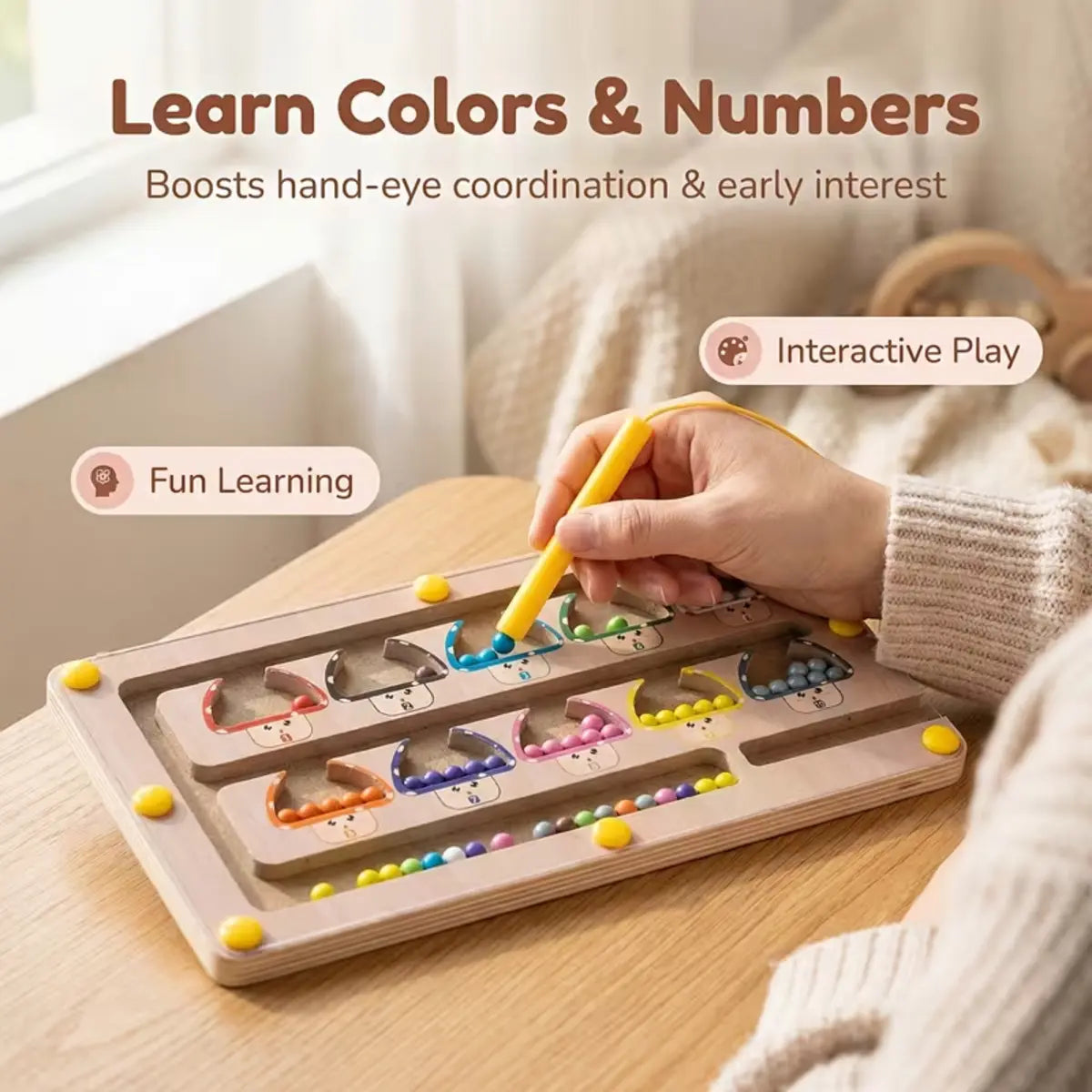Magnetic Colors and Numbers Matching Maze Game Wooden Educational Activity Board for Kids