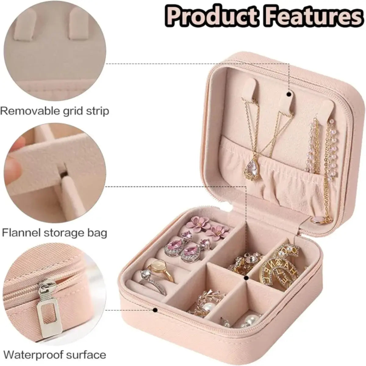 Mini Travel Jewelry Organizer Box with Compartments