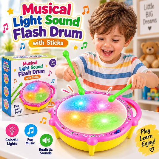 Musical Light Sound Flash Drum with Sticks -deliverrpk