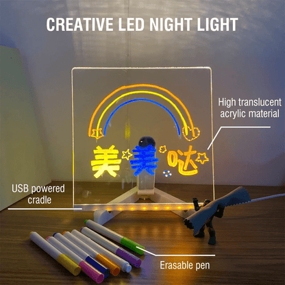 Acrylic LED Board With Colorful Night Light & 7 Neon Pens - Toynix