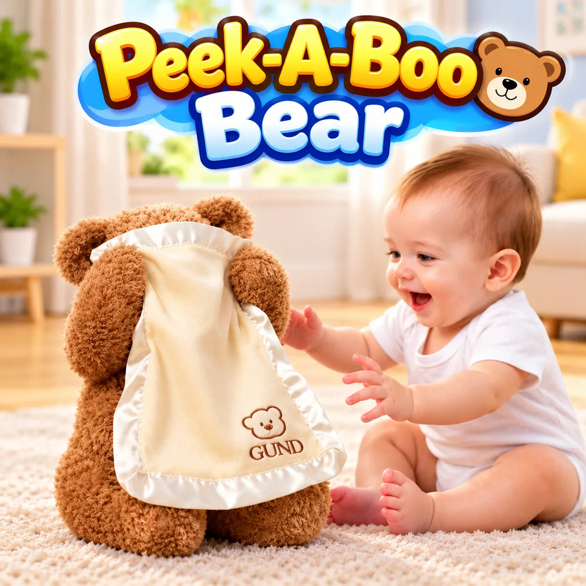 Peek-A-Boo Teddy Bear Toy With Motion and Sound for Kids
