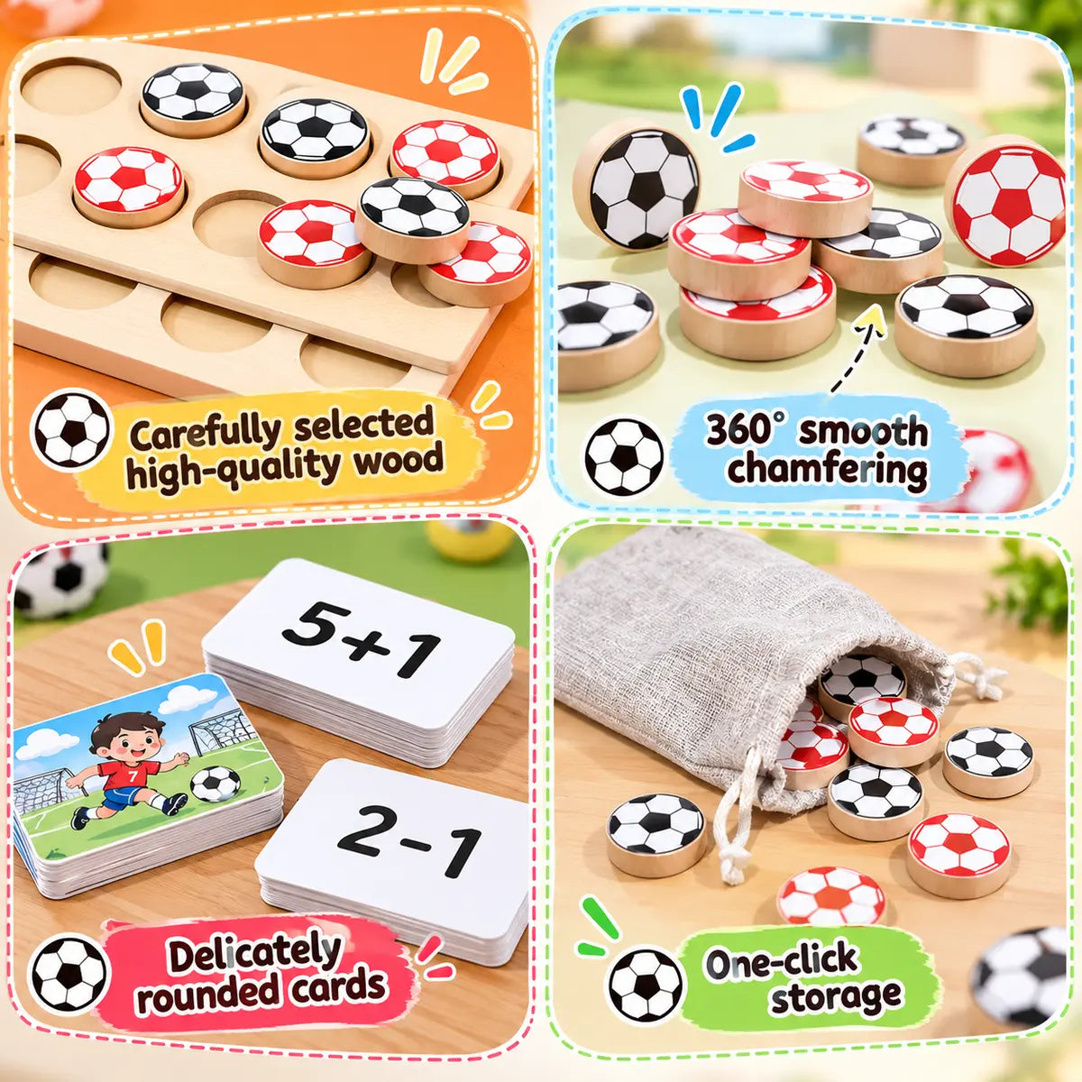 Children Wooden Puzzle Football Mathematics Teaching Game