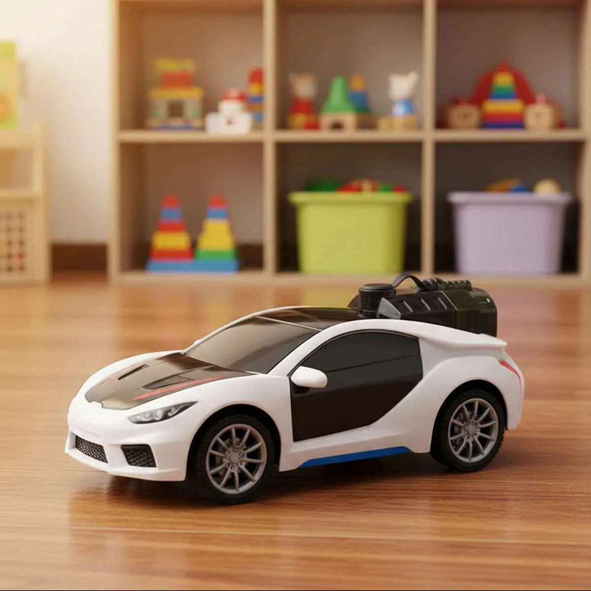 Rechargeable remote control car with 3D lights and spray effect, LED RC drift car
