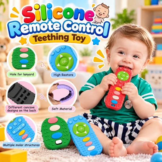 Silicone Remote Control Teething Toy with Colorful Buttons for Babies