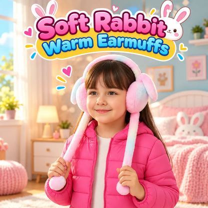 Winter Bunny Earmuffs With Moving Ears - Soft Rabbit Warm Earmuffs For Kids