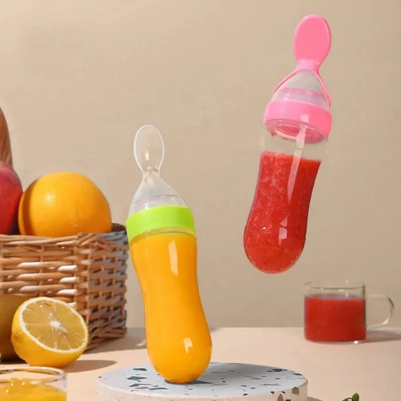 Baby Spoon Feeder - 90ml Silicone Baby Feeding Bottle With Spoon