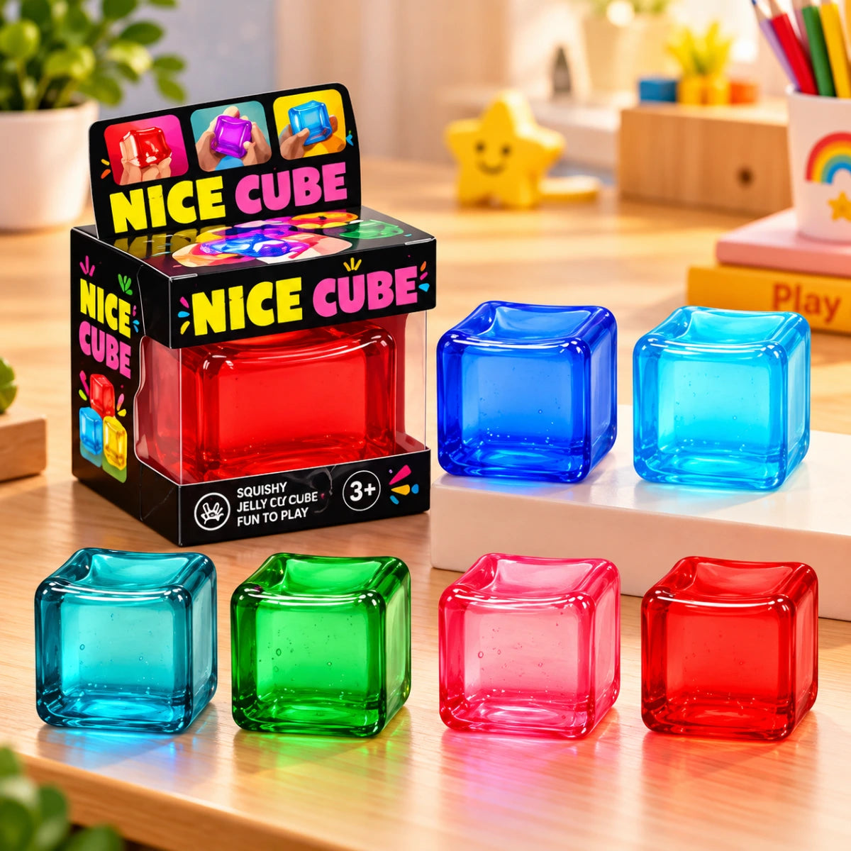 Squeeze Cube Stress Relief Toy Colorful Fidget Cube for Kids