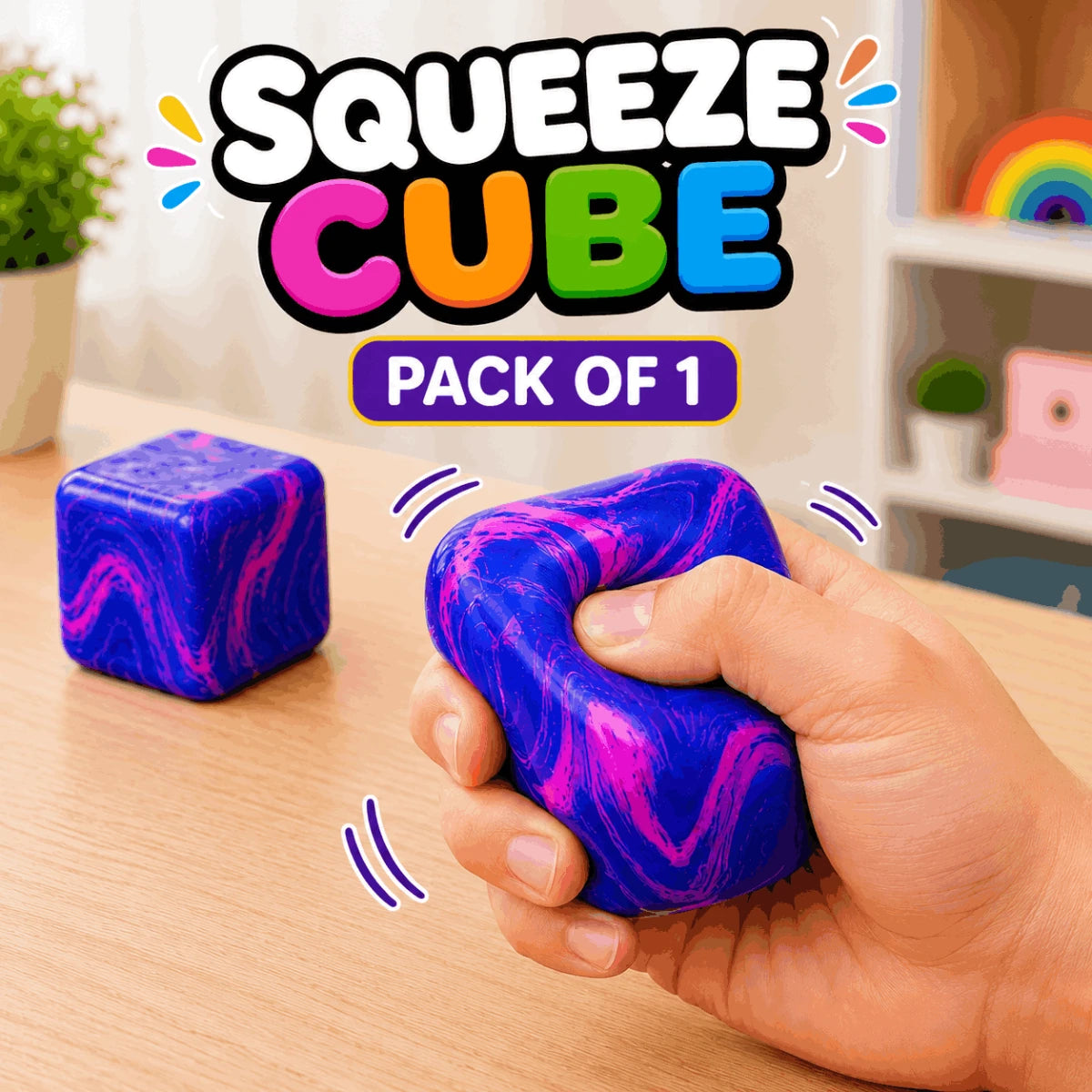 Squeeze Cube Stress Relief Toy Colorful Fidget Cube for Kids