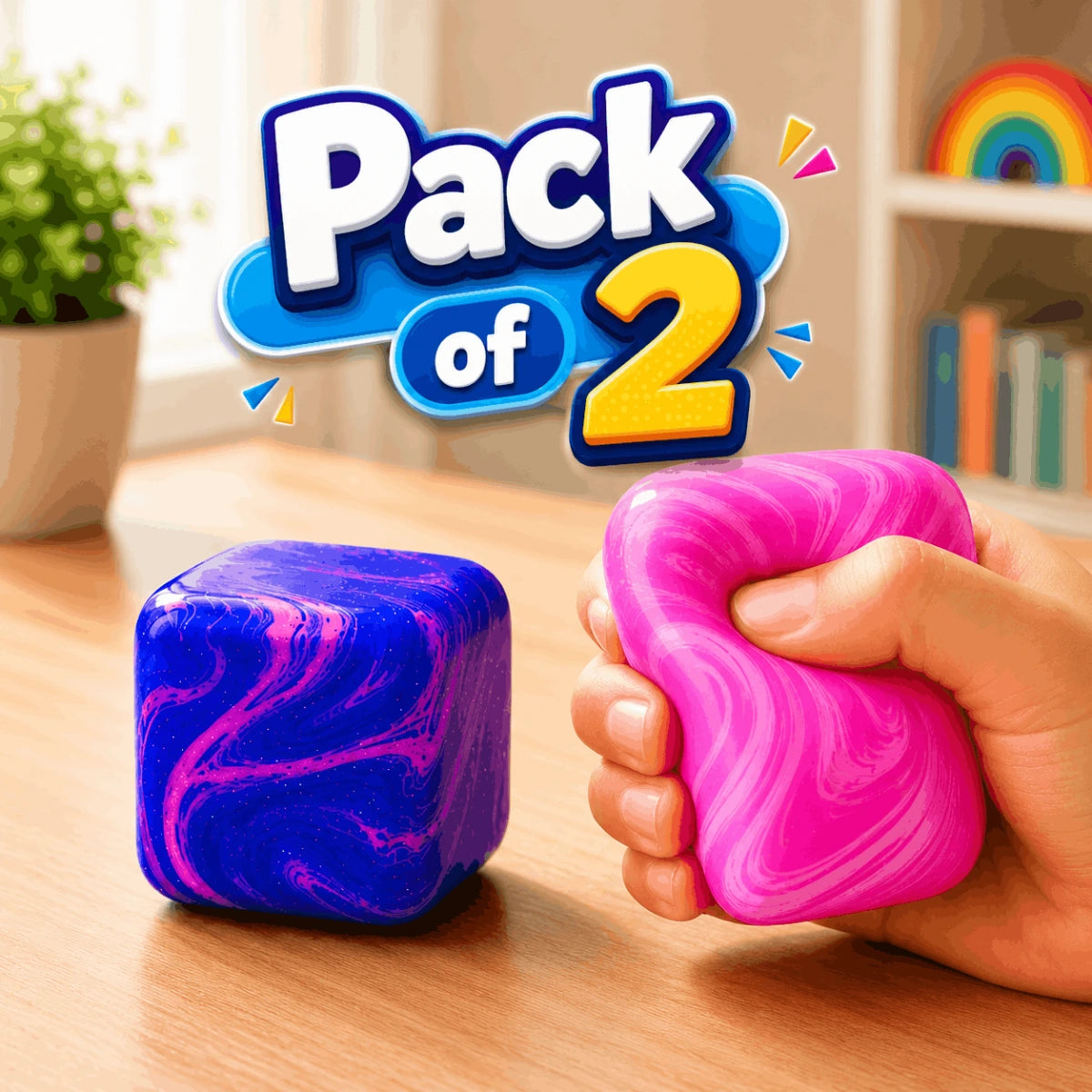 Squeeze Cube Stress Relief Toy Colorful Fidget Cube for Kids