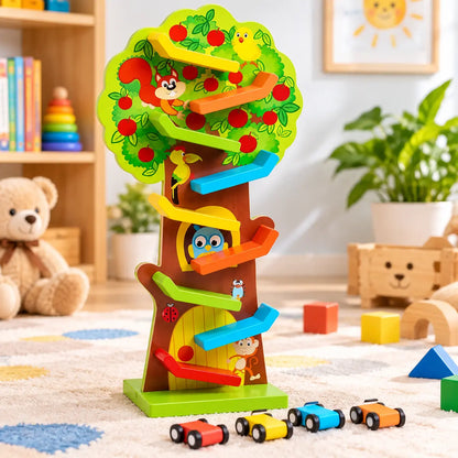 Squirrel Taxiway Wooden Car Ramp Toy with Rolling Cars for Kids