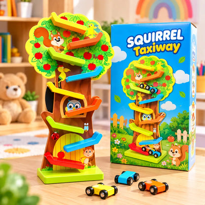 Squirrel Taxiway Wooden Car Ramp Toy with Rolling Cars for Kids