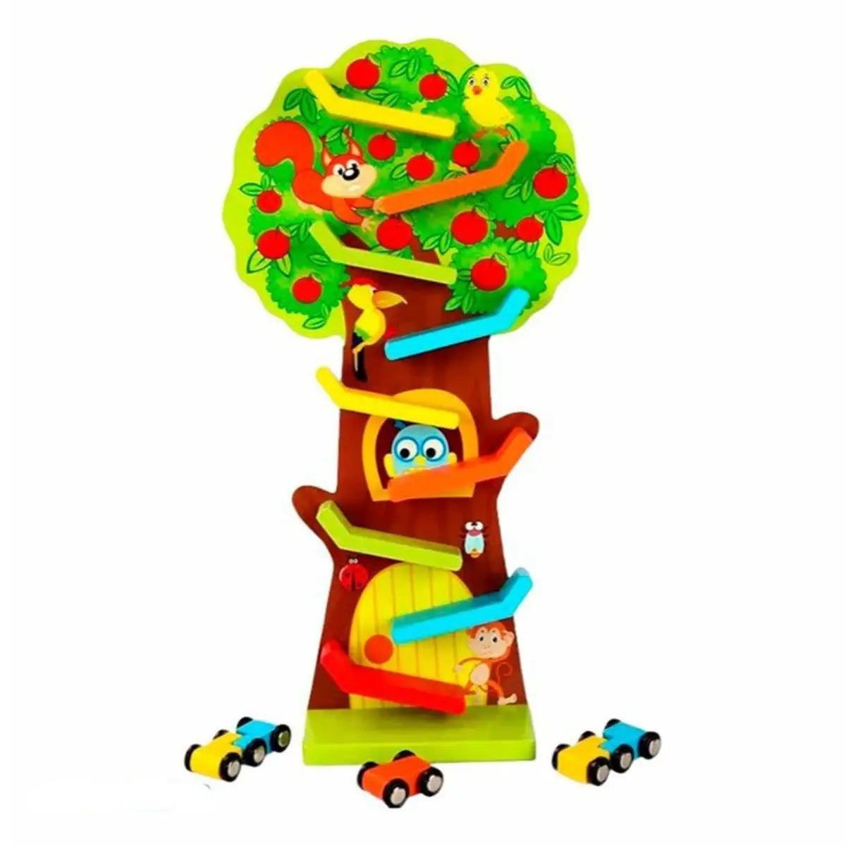 Squirrel Taxiway Wooden Car Ramp Toy with Rolling Cars for Kids