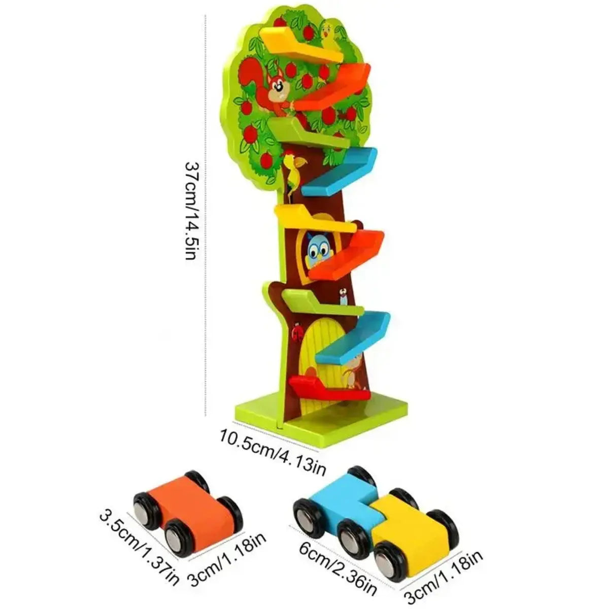Squirrel Taxiway Wooden Car Ramp Toy with Rolling Cars for Kids