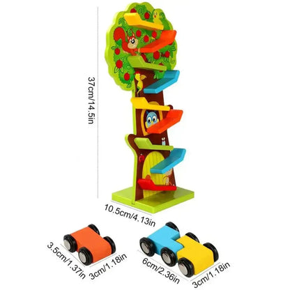 Squirrel Taxiway Wooden Car Ramp Toy with Rolling Cars for Kids