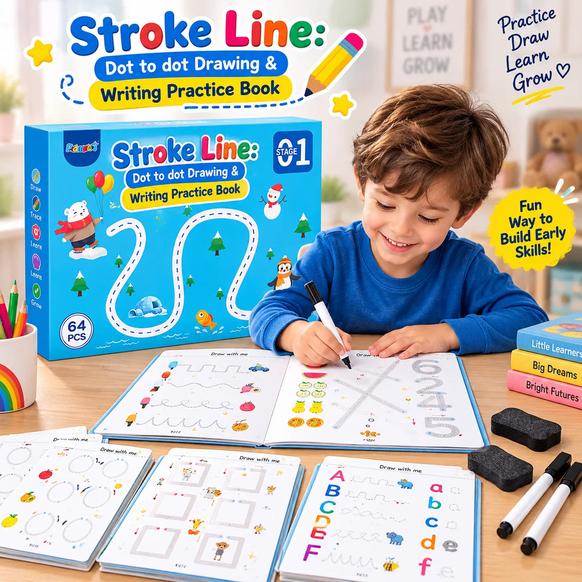 Stroke Line: Dot to dot Drawing & Writing Practice Book 64 Pages - deliverr