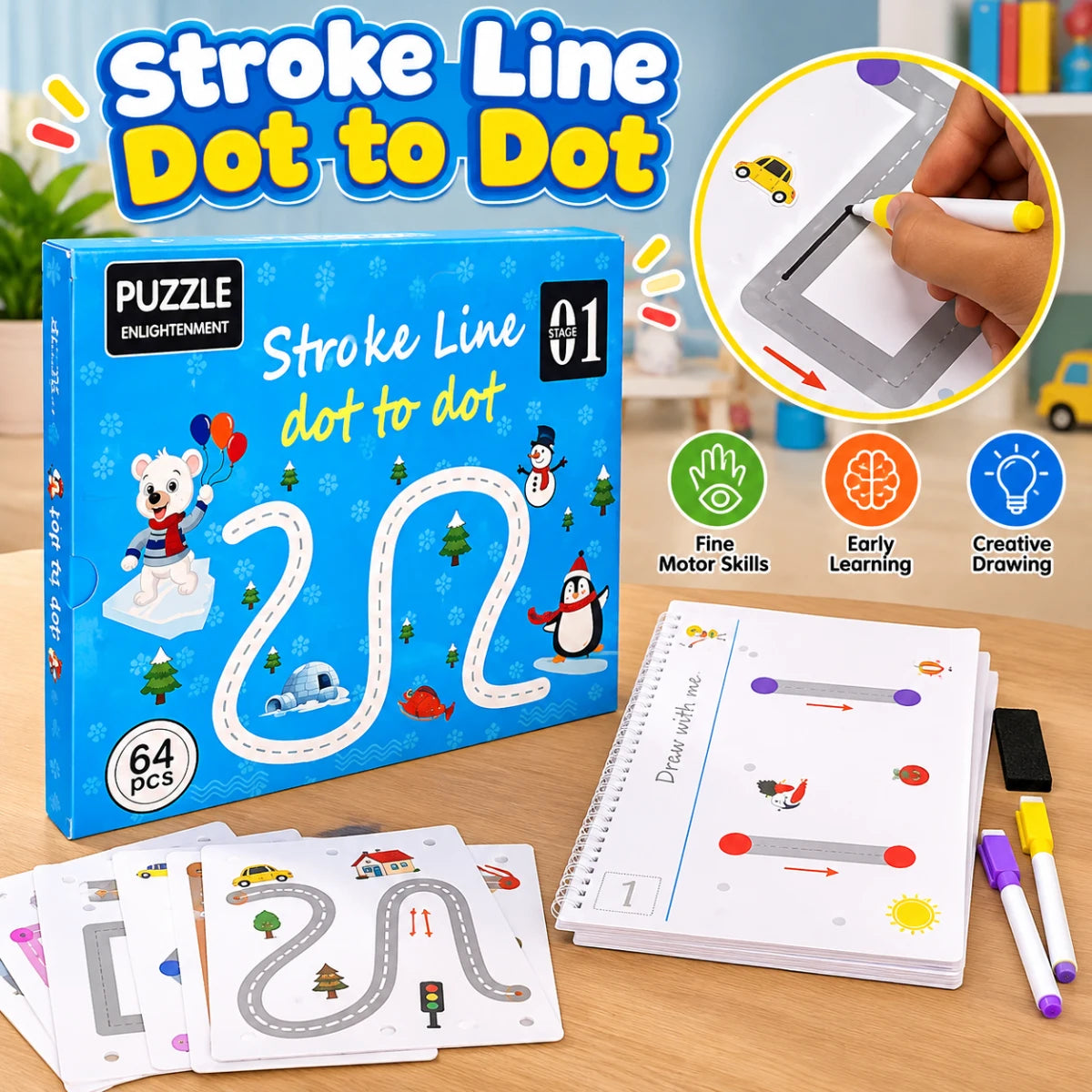 Stroke Line: Dot to dot Drawing & Writing Practice Book 64 Pages - deliverrpk