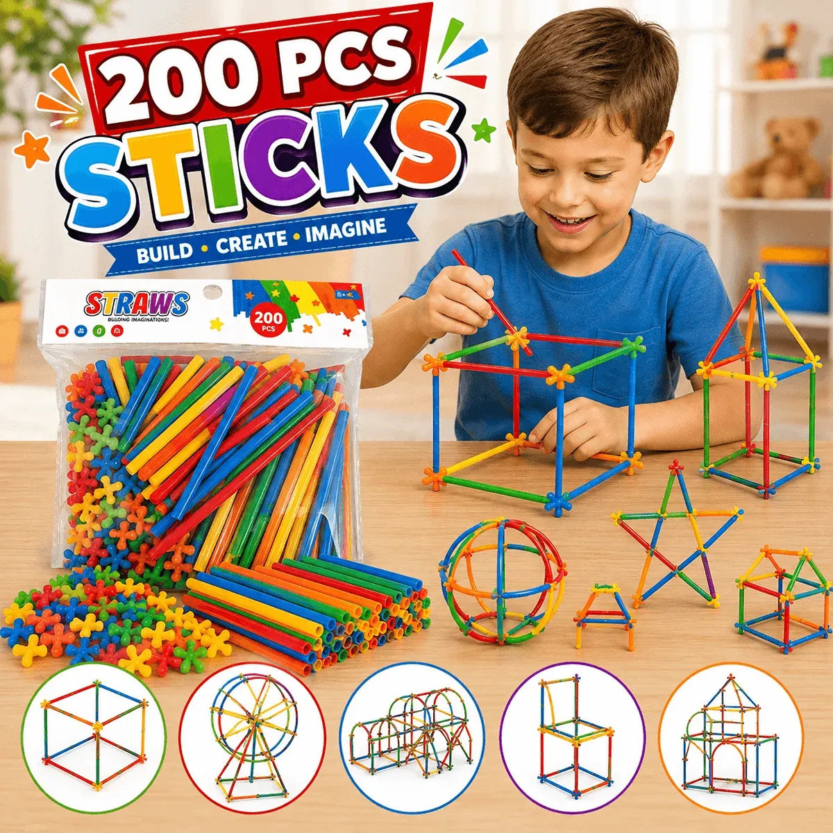 Super Bamboo Building Sticks  Construction Set for Kids