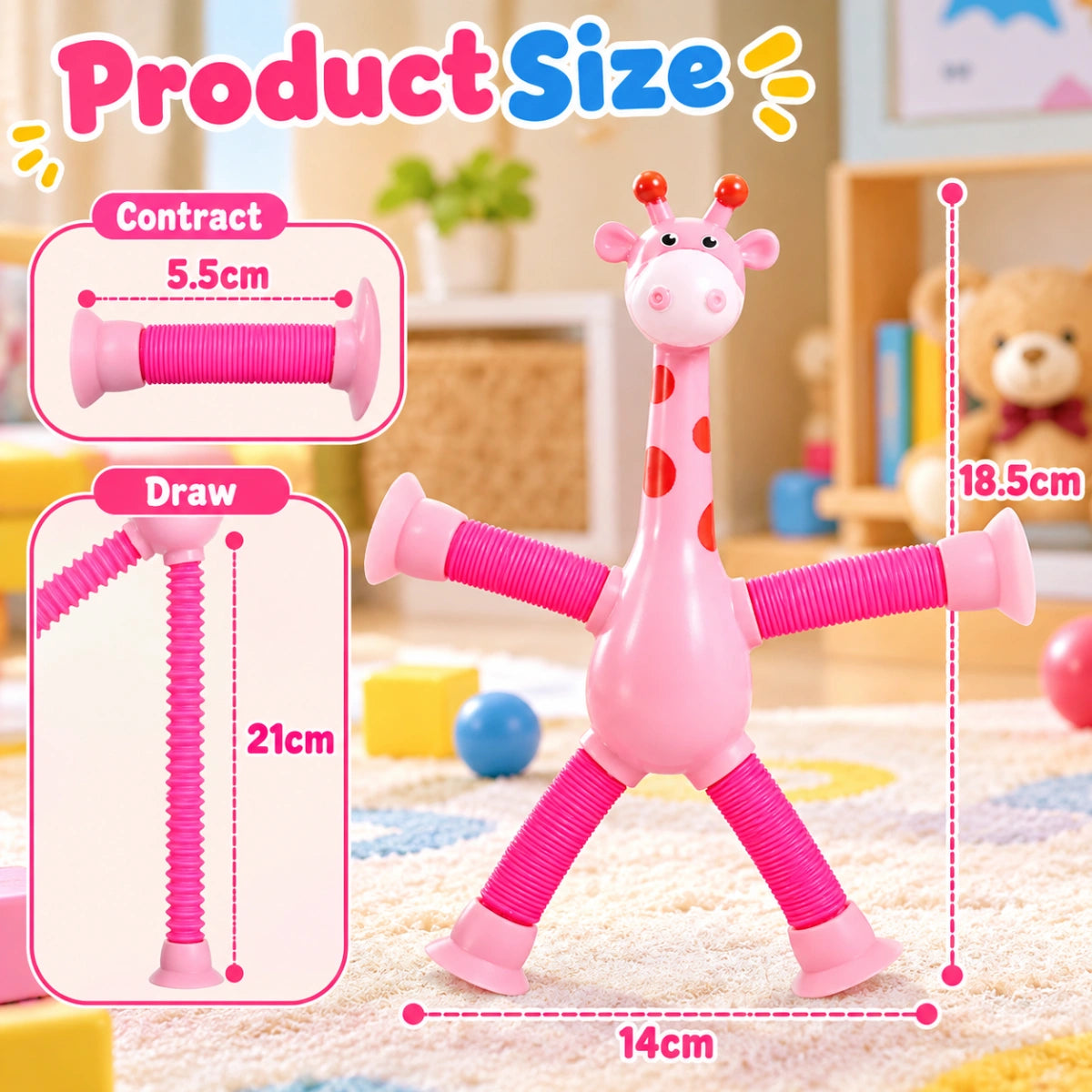 Telescopic Giraffe Suction Cup Toy for Kids Stretchy Window and Mirror Toy