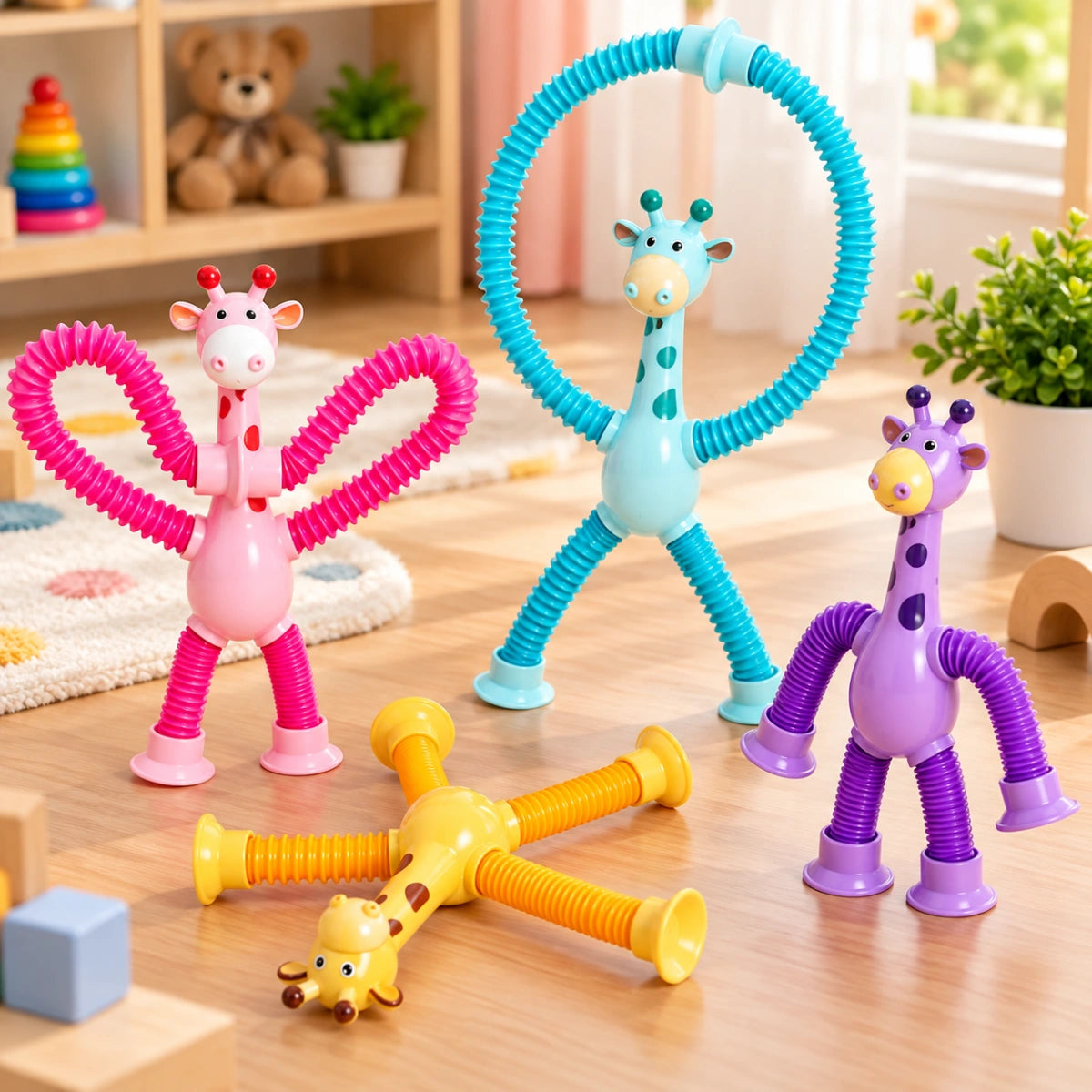 Telescopic Giraffe Suction Cup Toy for Kids Stretchy Window and Mirror Toy