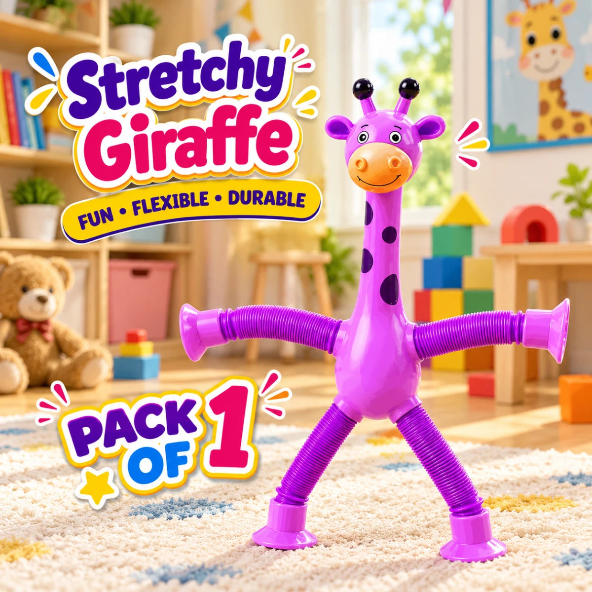 Telescopic Giraffe Suction Cup Toy for Kids Stretchy Window and Mirror Toy