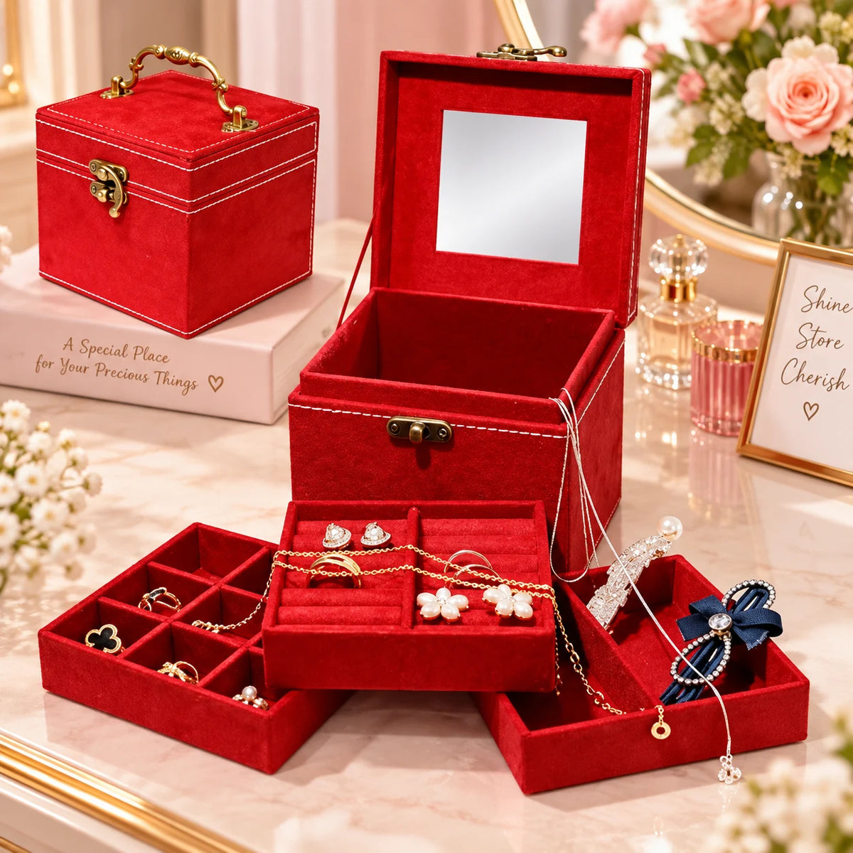 three layer velvet jewellary box - deliverrpk