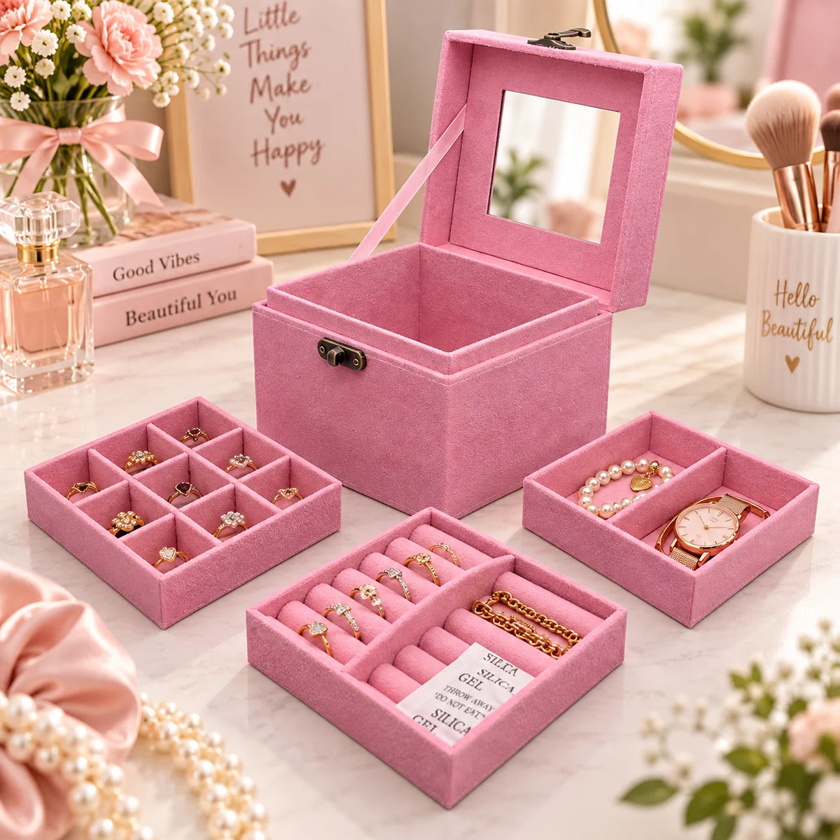 three layer velvet jewellary box - deliverrpk