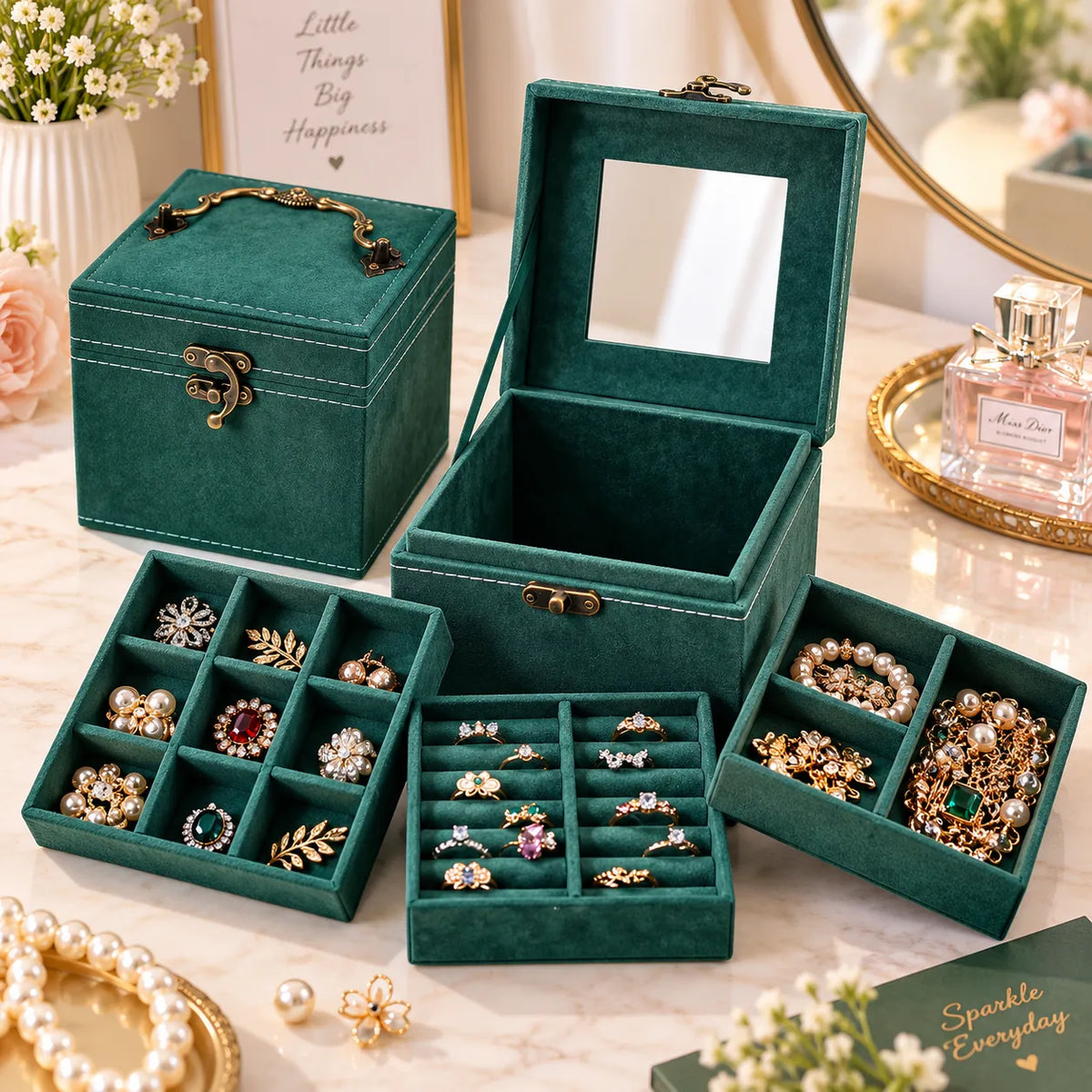 three layer velvet jewellary box - deliverrpk