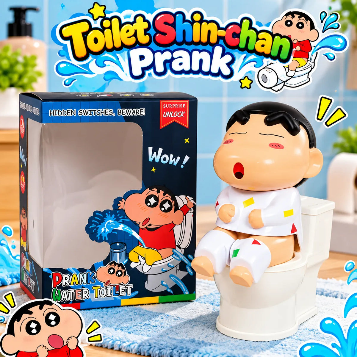 Toilet Shin-chan Prank Toy Funny Hidden Water Spray Surprise Novelty Toy for Kids and Adults