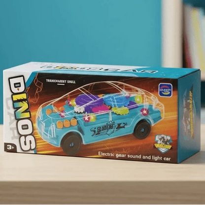 Kids Transparent Electric Toy Car – Lights, Music & Universal Gear
