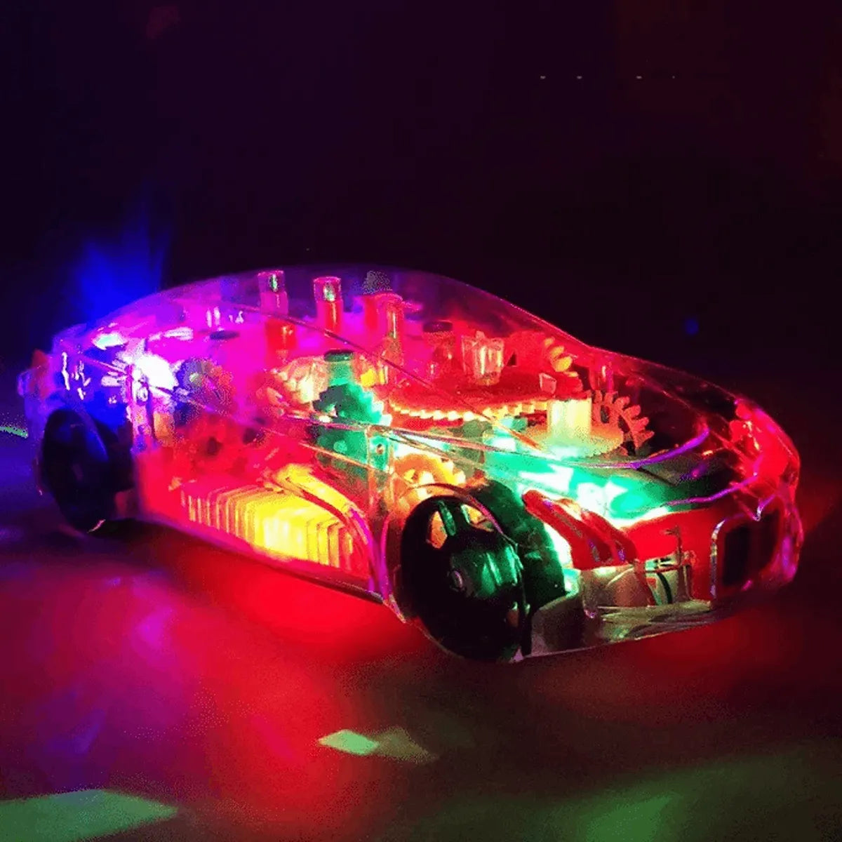 Kids Transparent Electric Toy Car – Lights, Music & Universal Gear