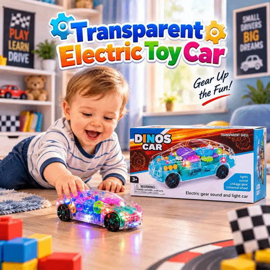 Kids Transparent Electric Toy Car – Lights, Music & Universal Gear
