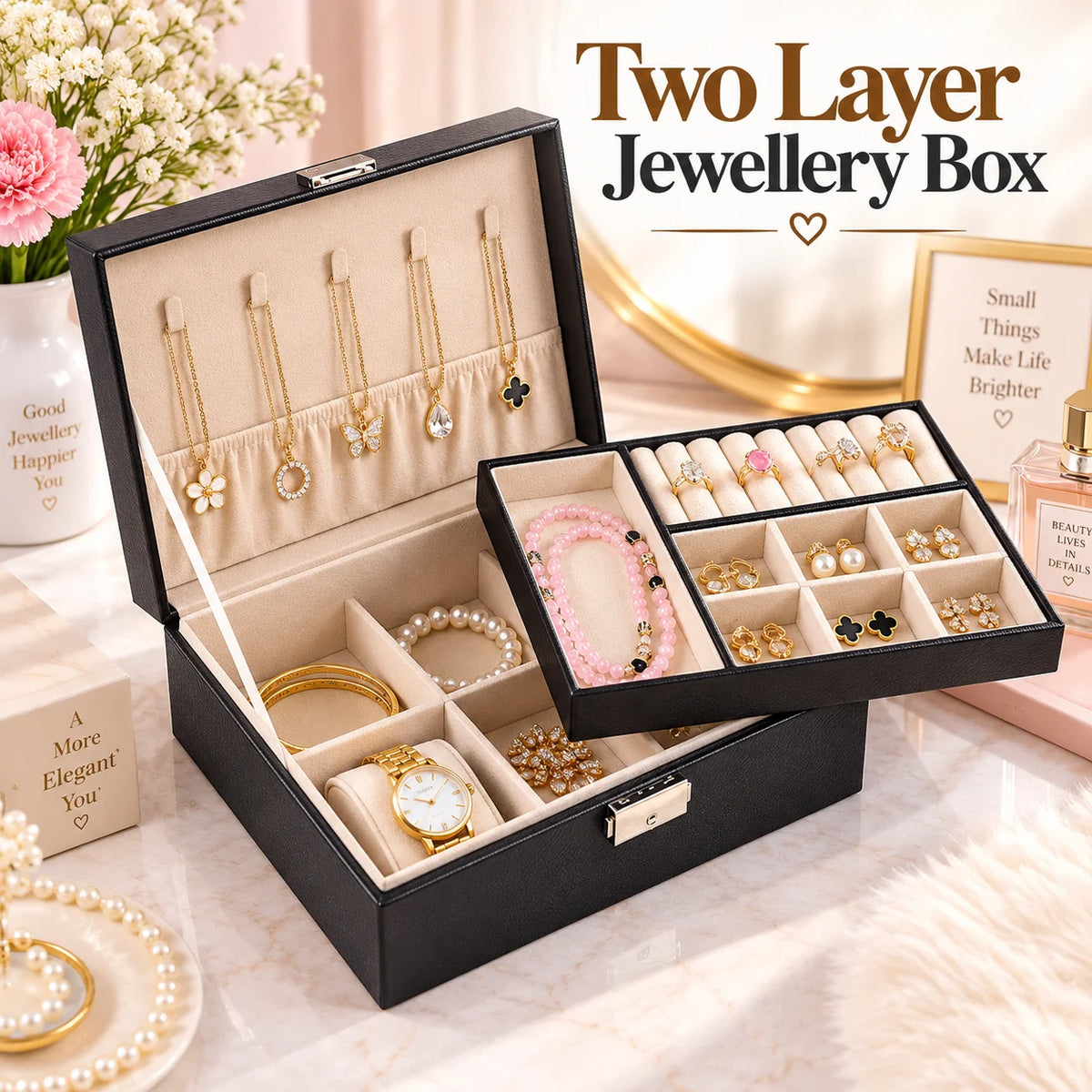 Two Layer Jewelry Storage Box-Deliverr.pk