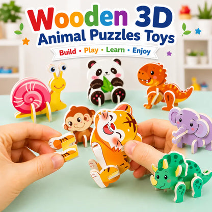 Wooden 3D Animal Puzzle Toys for Kids Random Design Montessori Learning Toy