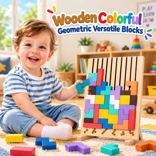 Wooden color matching puzzle board game with colorful pieces and pattern cards for kids