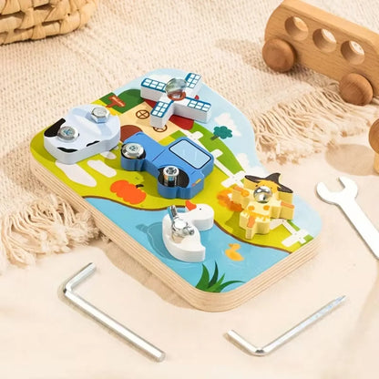 Wooden Farm-Themed Screw Board Montessori Fine Motor Activity Toy for Kids