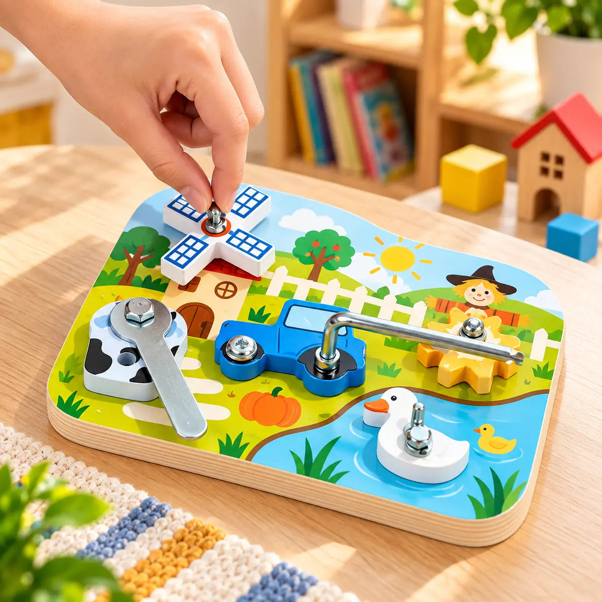 Wooden Farm-Themed Screw Board Montessori Fine Motor Activity Toy for Kids